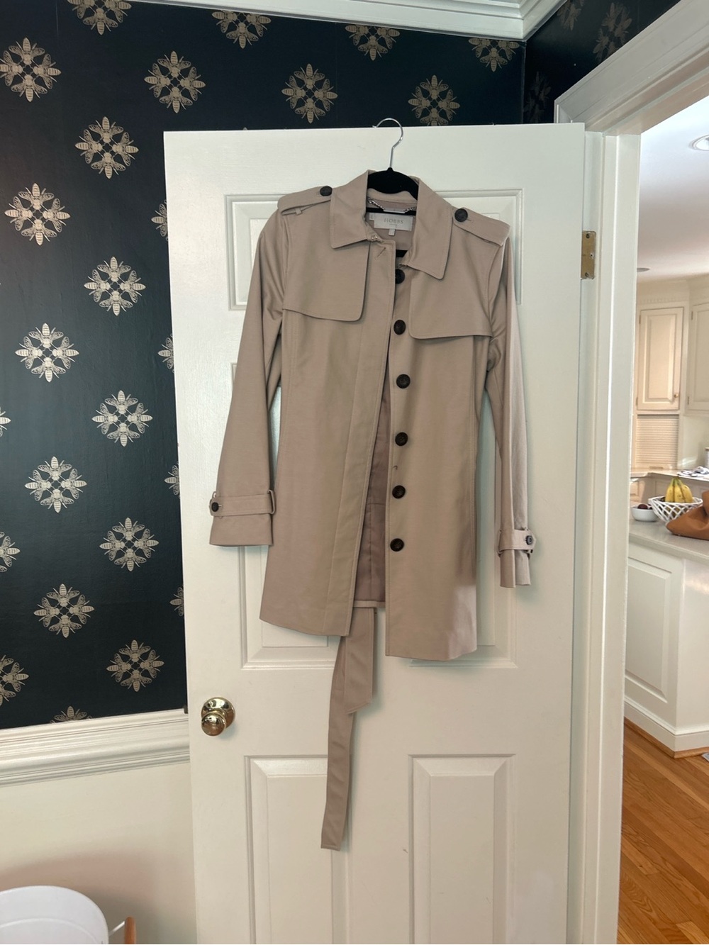 Hobbs London Short Belted Trench Coat Stone Beige US 8 UK 12